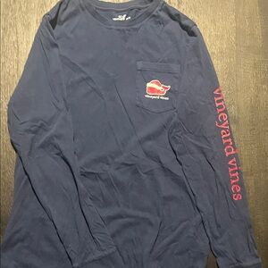 Vineyard Vines Boys Blue Long Sleeve Tee with Red Accents